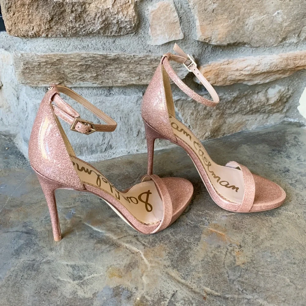 Sam Edelman Pink Glitter Ankle-Strap Stiletto Heels